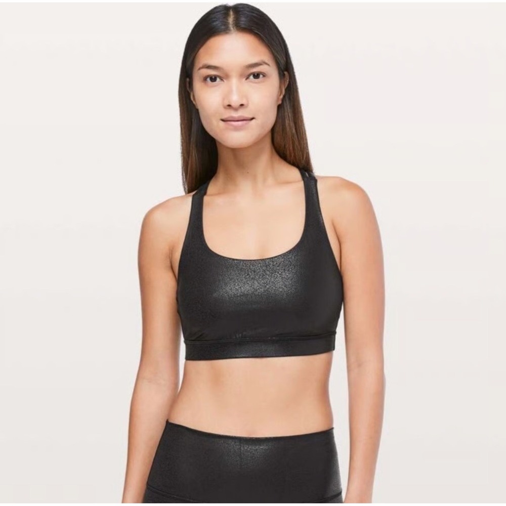 Lululemon Black Criss Cross Back Faux‎ Leather Sports Bra L Size 12